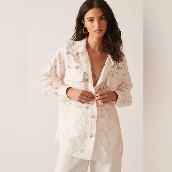 Anthropologie Maeve Daily Shirt Jacket Floral Lace Oversized Size XS - Picture 1 of 10